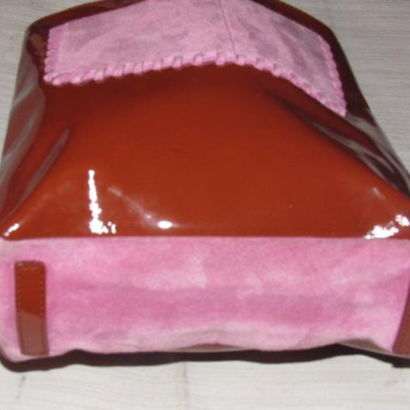 Prada Vintage Red Patent Leather And Pink Suede Designer Satchel Purse - Picture 3 of 11
